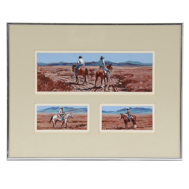 L.B. Porter Original Gouache on Board Triptych "Split Trails"