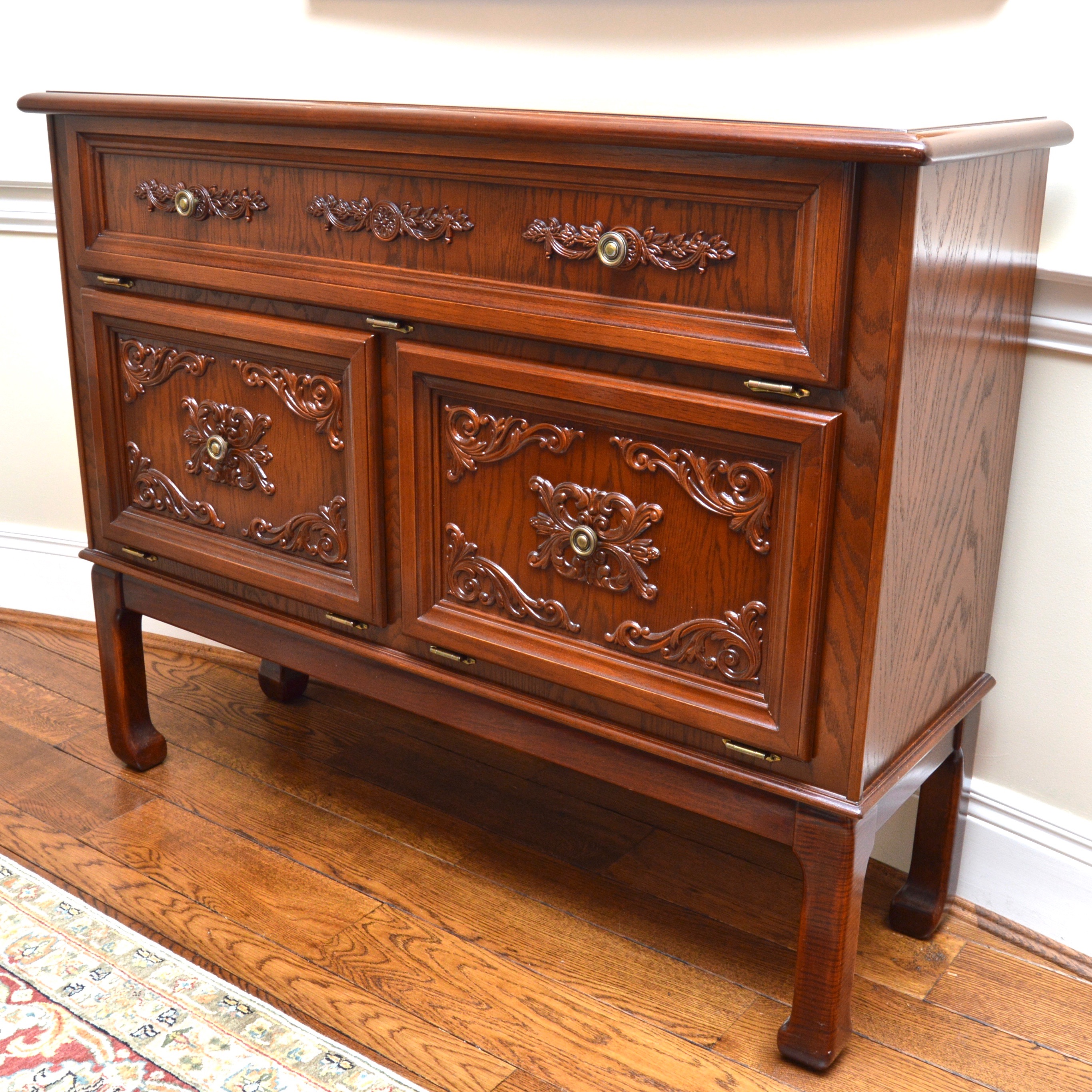 Vintage Oak Flip-Top Bar Cabinet