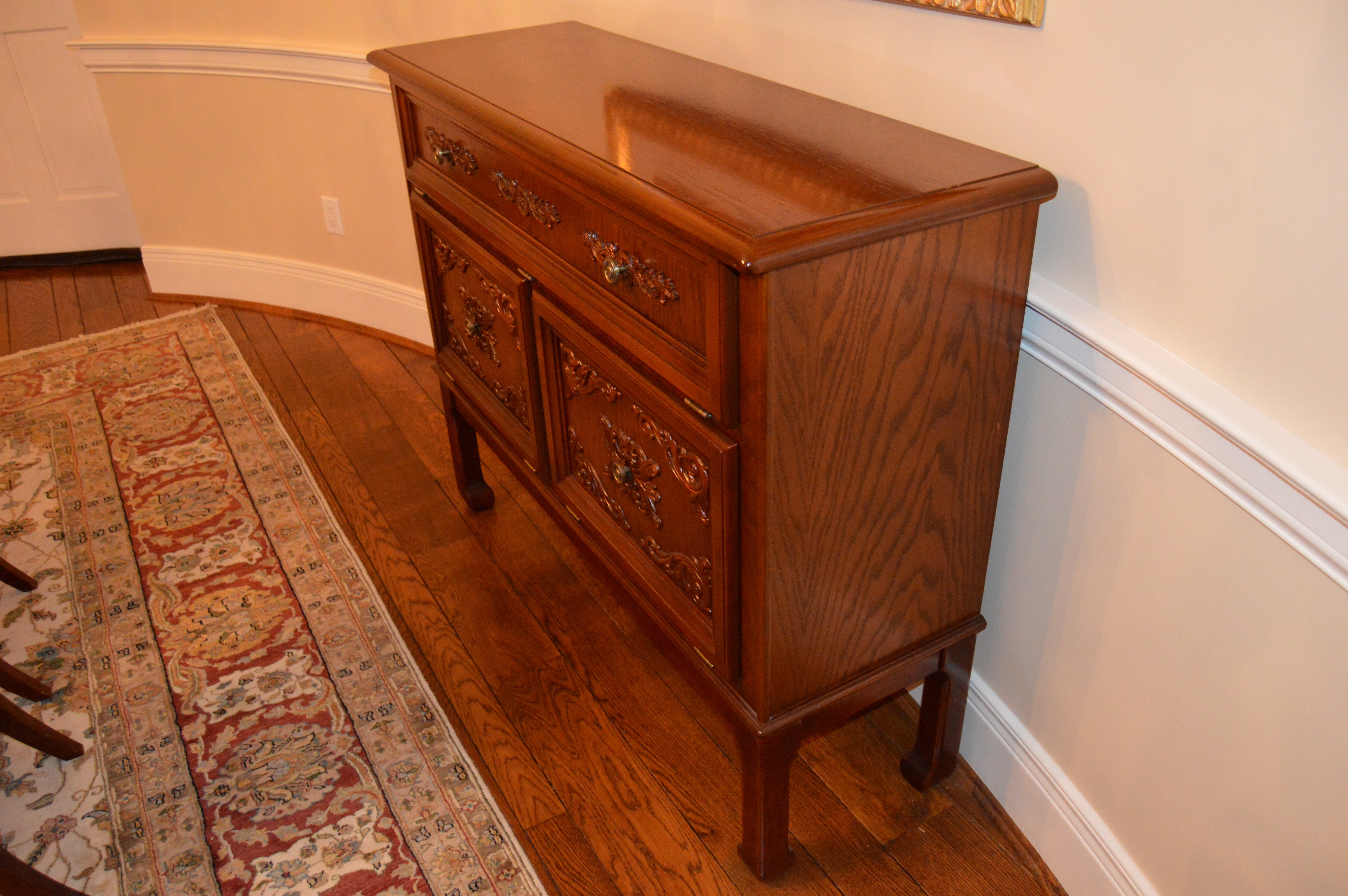 Vintage Oak Flip-Top Bar Cabinet