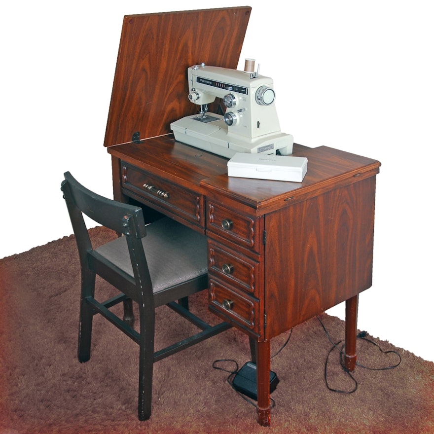 Kenmore Sewing Machine, Cabinet, Chair and Supplies