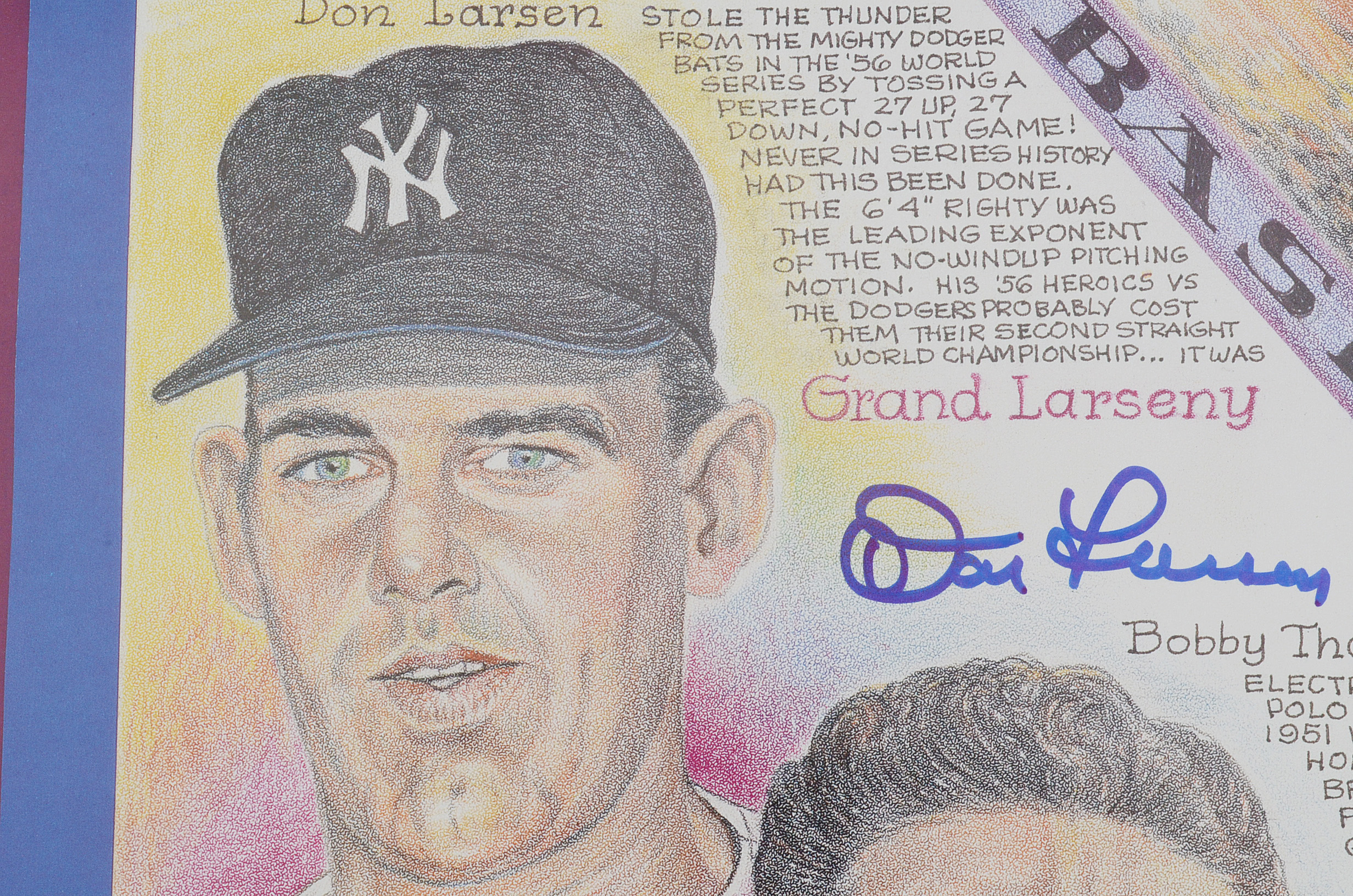 Vander Meer, Larsen, and Thomson Signed Baseball Lithograph