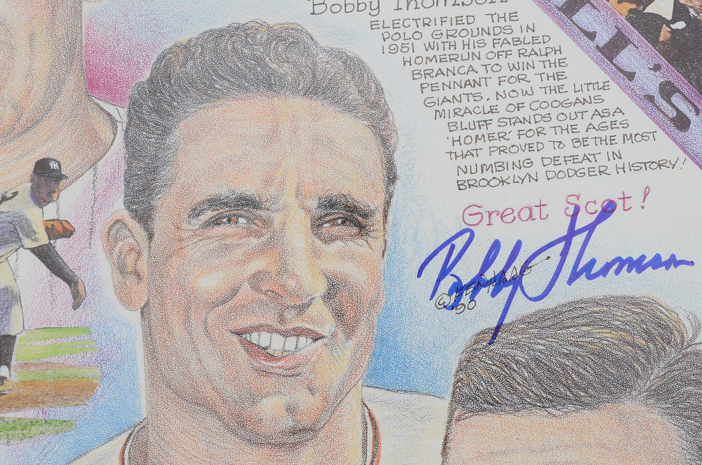 Vander Meer, Larsen, and Thomson Signed Baseball Lithograph