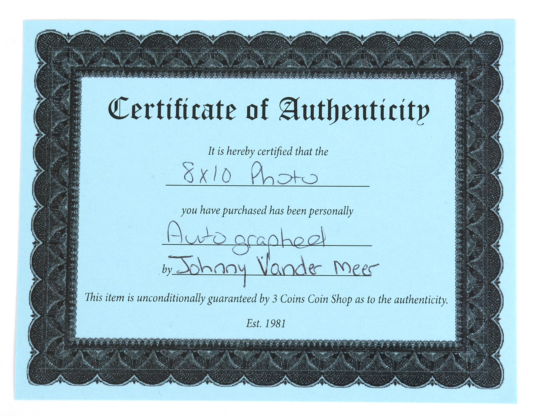 Johnny Vander Meer Cincinnati Reds Signed Photo