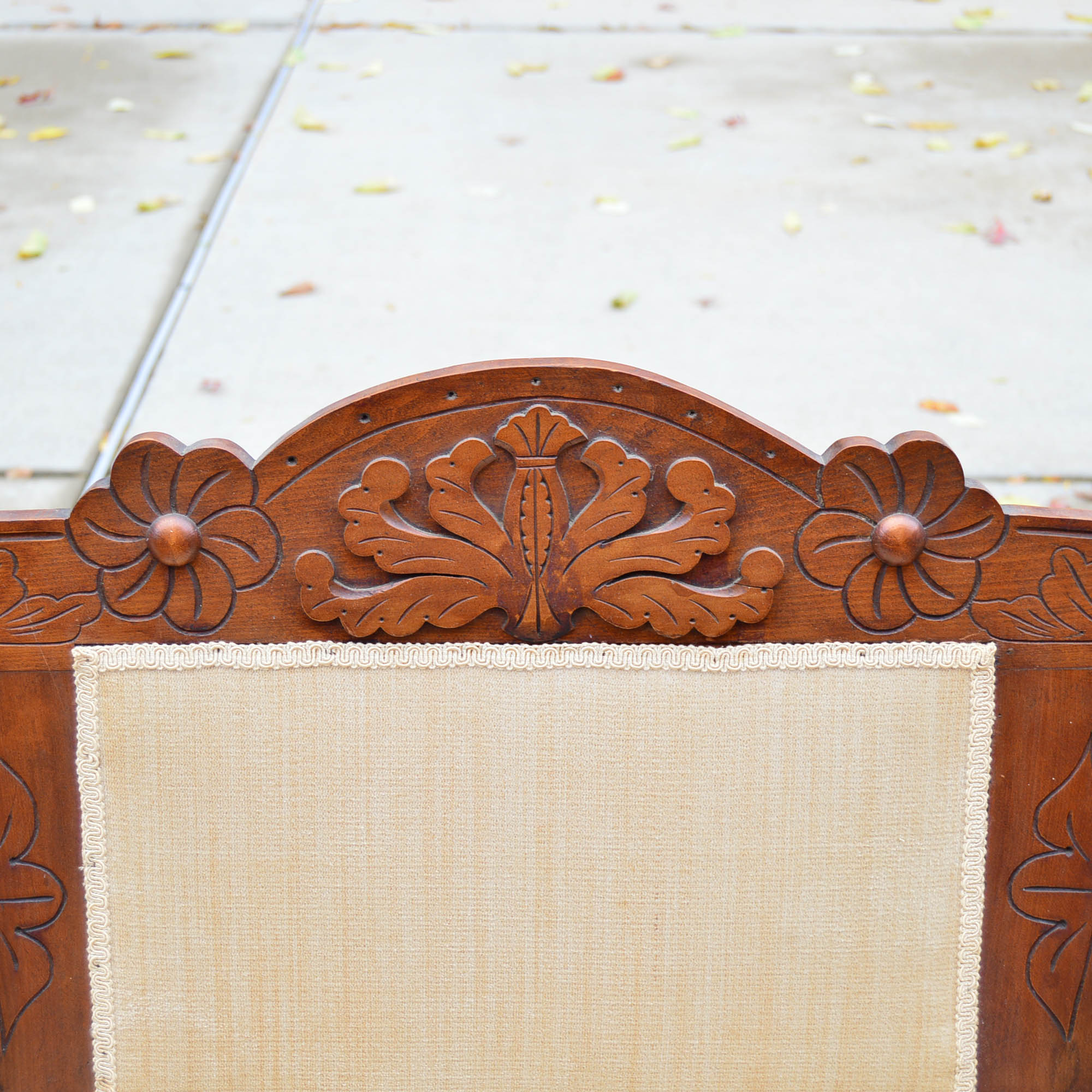 Antique Victorian Style  Settee With Cream Tone Upholstery