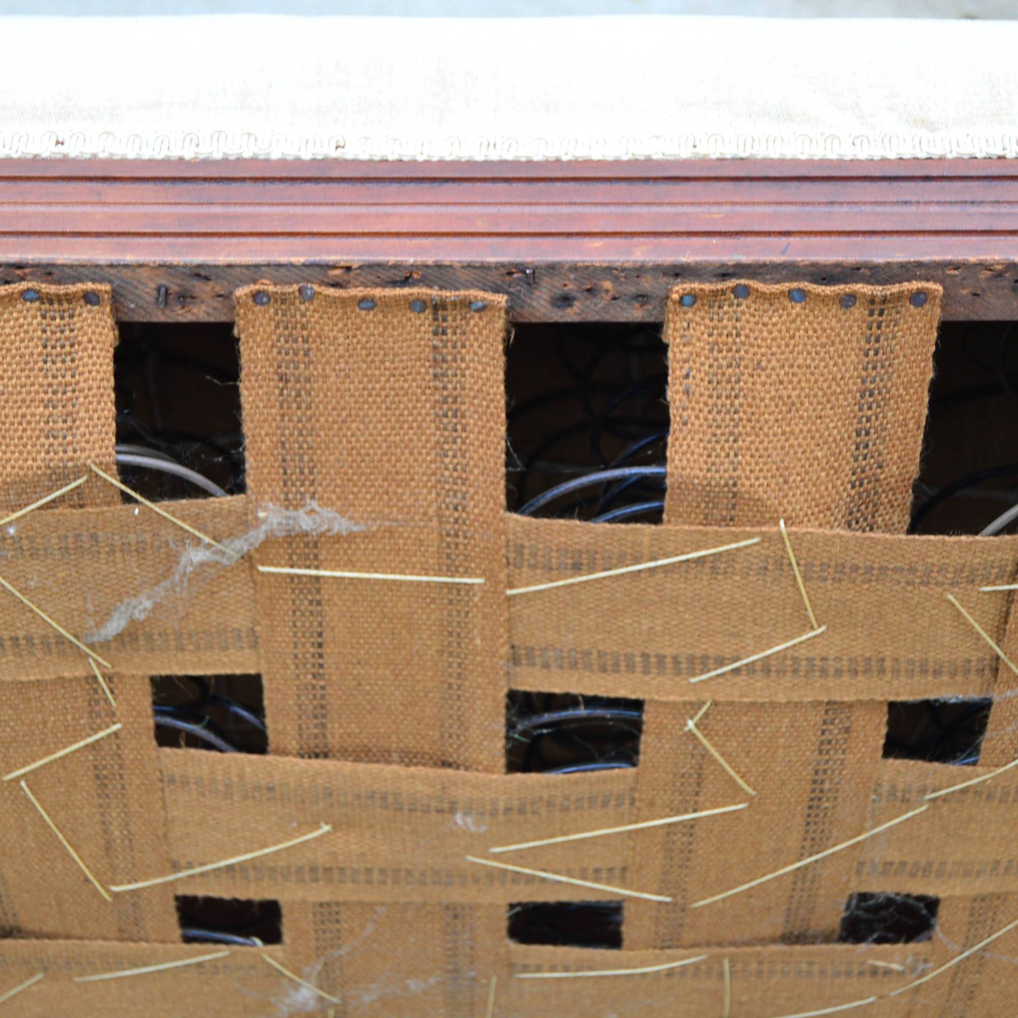 Antique Victorian Style  Settee With Cream Tone Upholstery