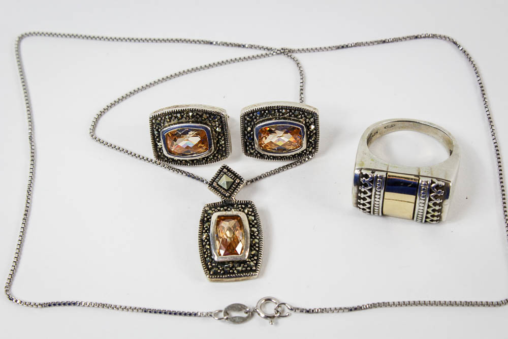 Stamped 925 Ring and Demi Parure