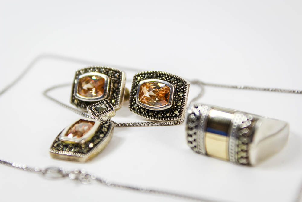 Stamped 925 Ring and Demi Parure