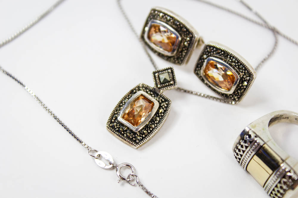 Stamped 925 Ring and Demi Parure