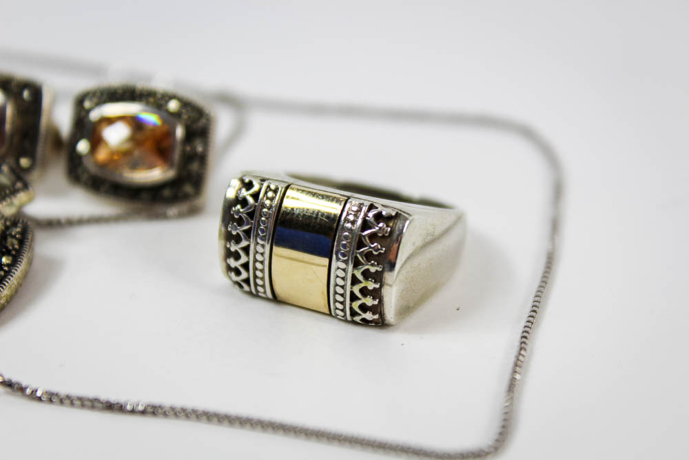 Stamped 925 Ring and Demi Parure