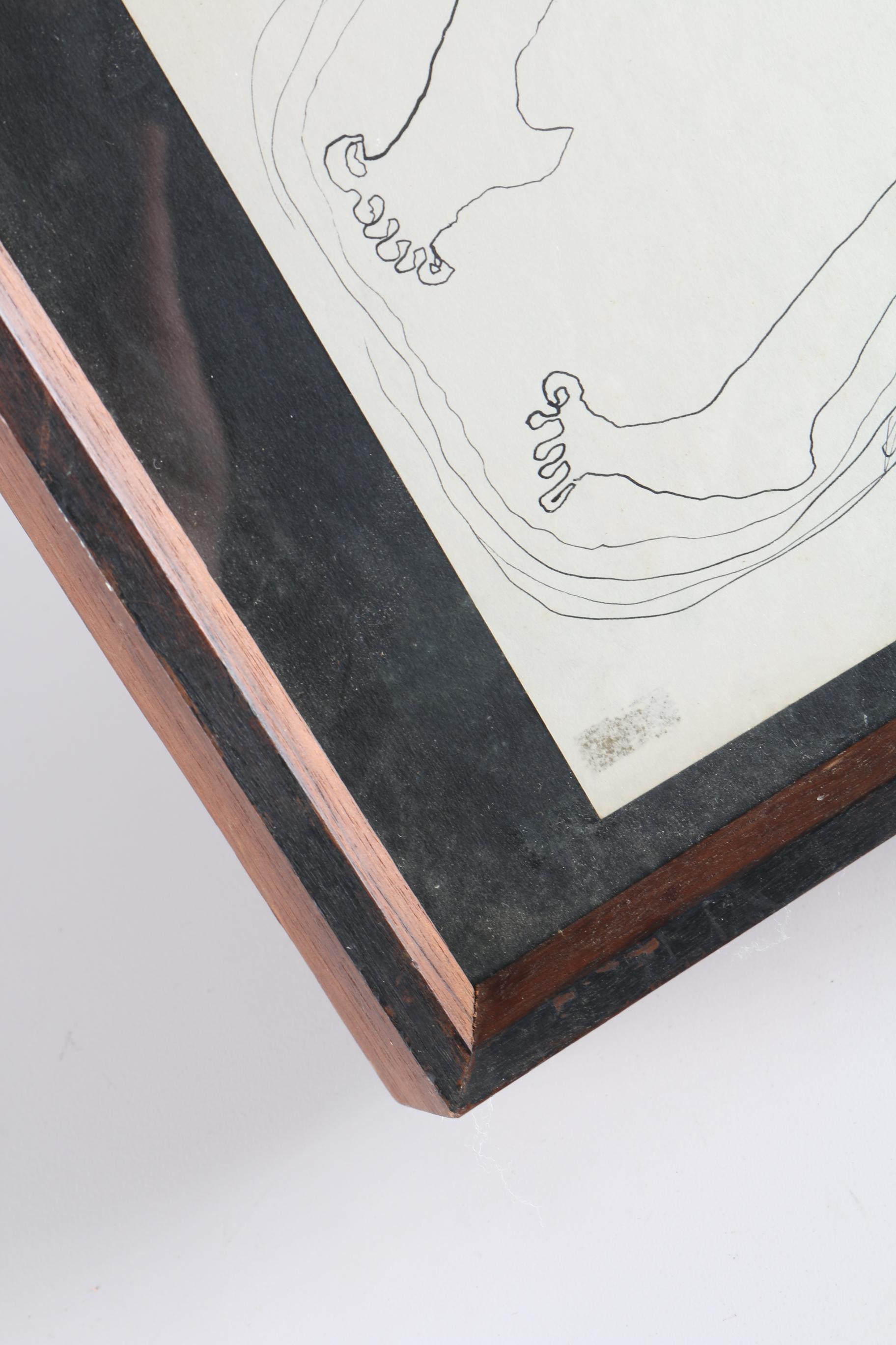 Hunter Signed Original Pen Drawing of a Figure