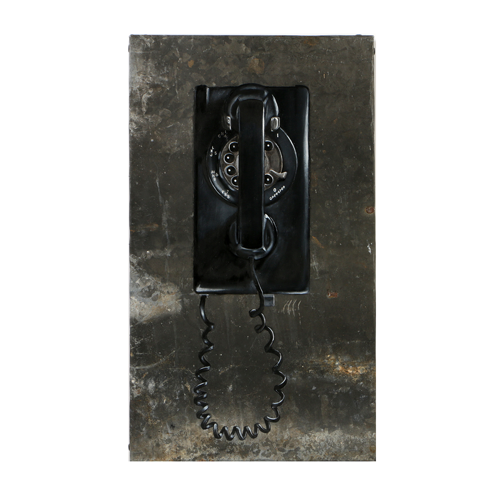 Michael Fitts Oil Painting on Found Metal Sheet "Wall Phone"
