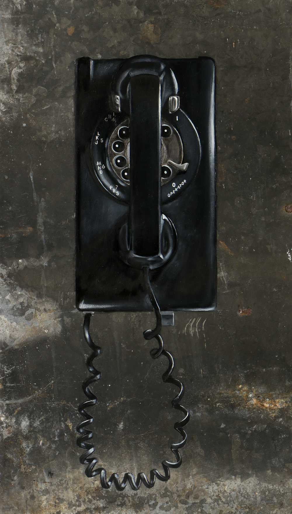 Michael Fitts Oil Painting on Found Metal Sheet "Wall Phone"