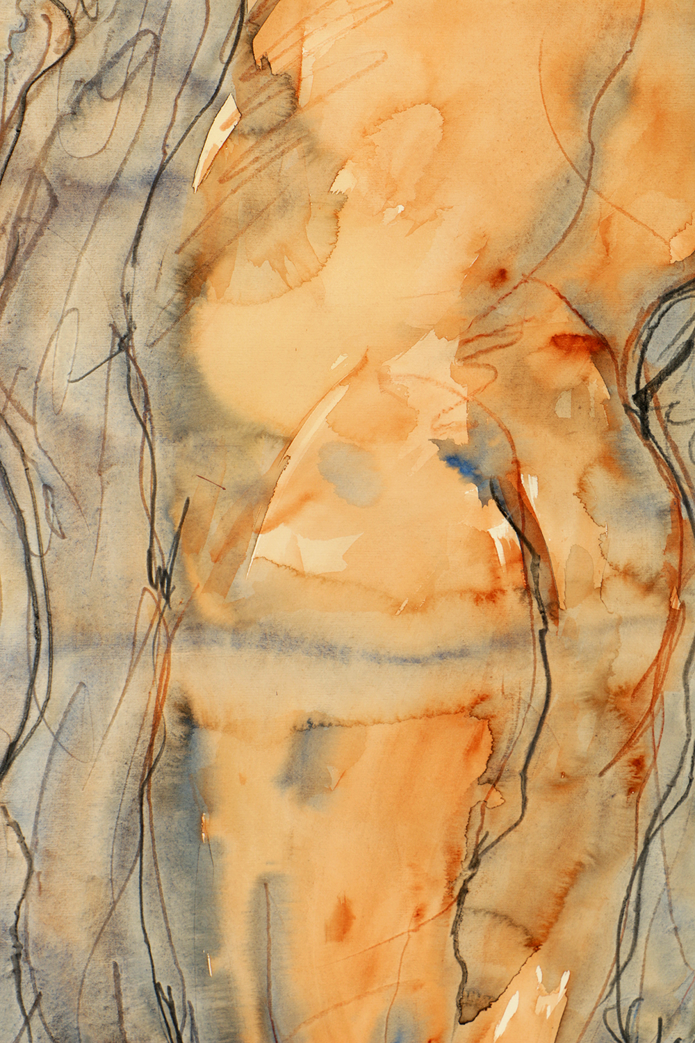 Jane Rosen Abstract Watercolor and Charcoal on Paper