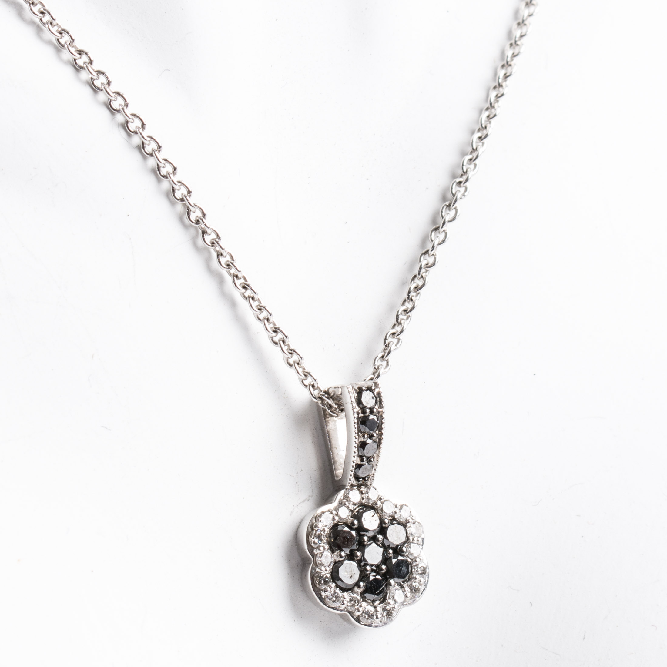 White and Black Diamond Flower Necklace