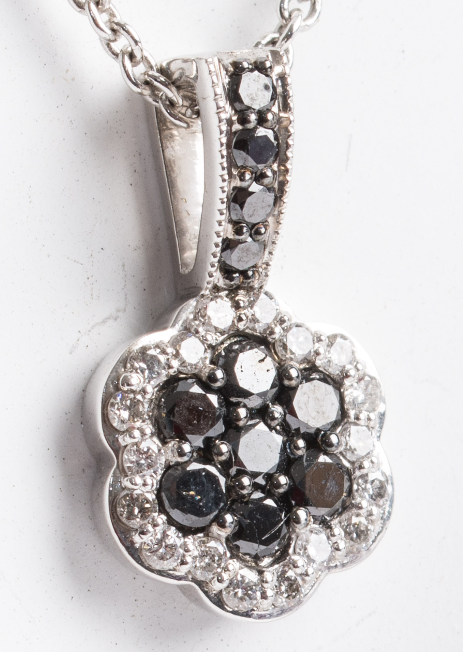 White and Black Diamond Flower Necklace