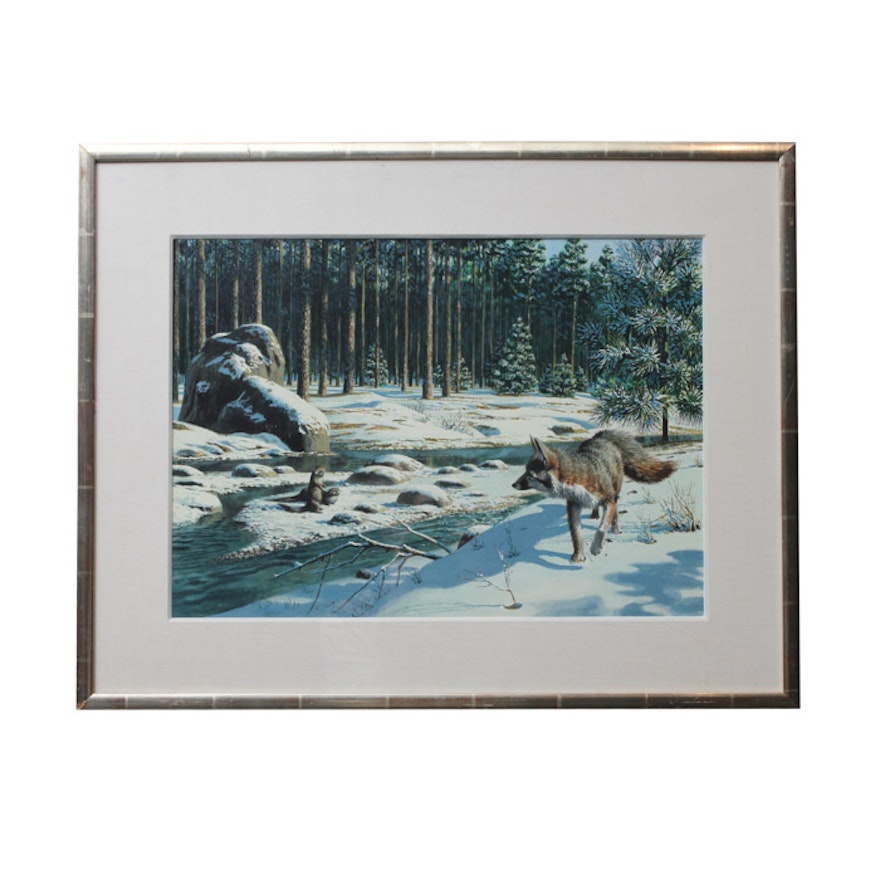 1959 Stan Galli Painting "Fox and Otters" for Weyerhaeuser Advertising