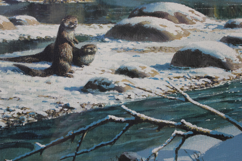 1959 Stan Galli Painting "Fox and Otters" for Weyerhaeuser Advertising