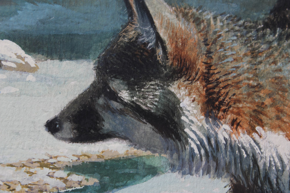 1959 Stan Galli Painting "Fox and Otters" for Weyerhaeuser Advertising