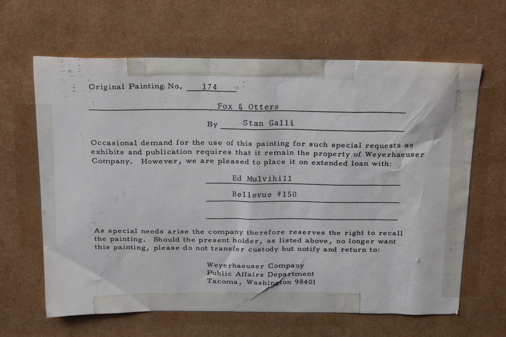 1959 Stan Galli Painting "Fox and Otters" for Weyerhaeuser Advertising