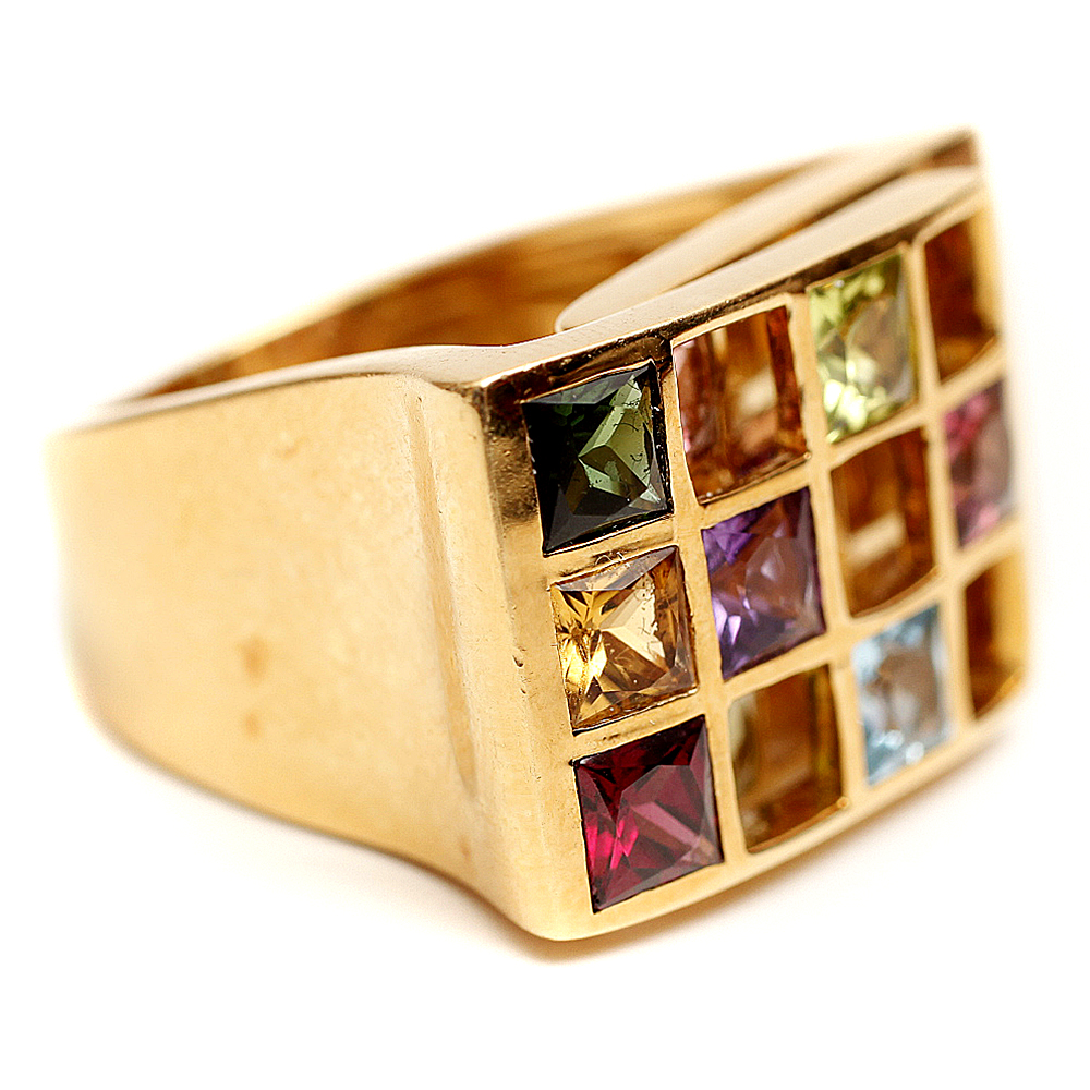 18K Gold Multi Gemstone Ring