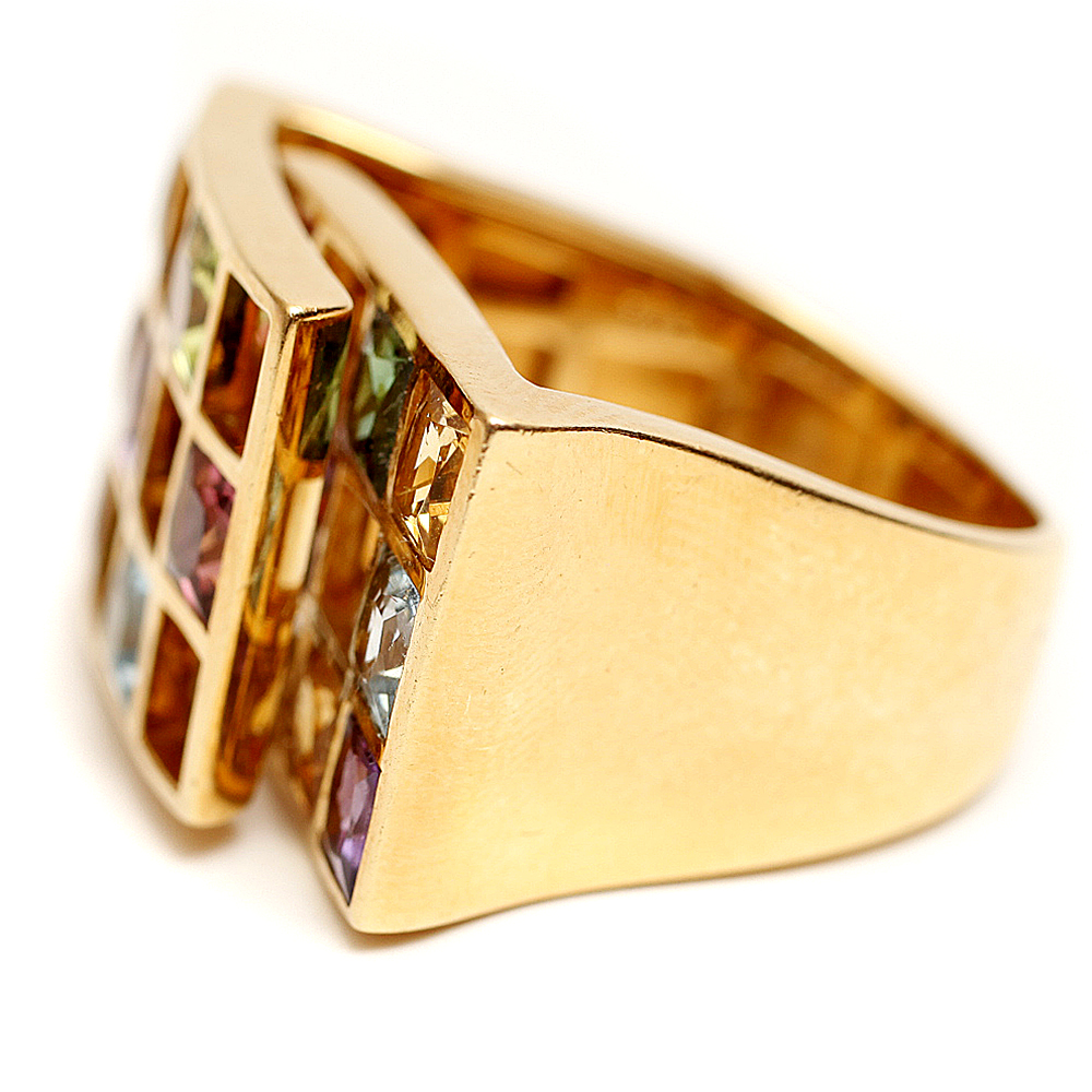 18K Gold Multi Gemstone Ring