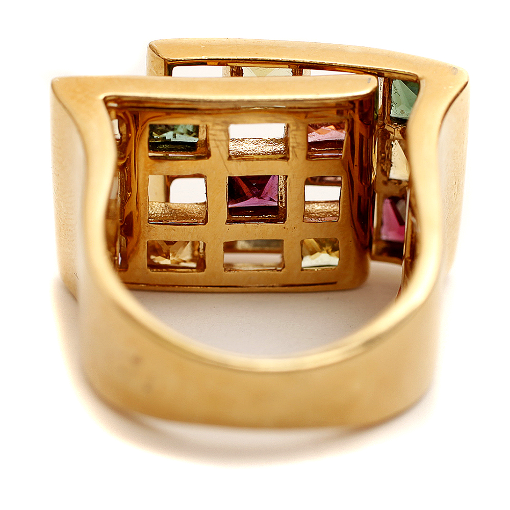18K Gold Multi Gemstone Ring