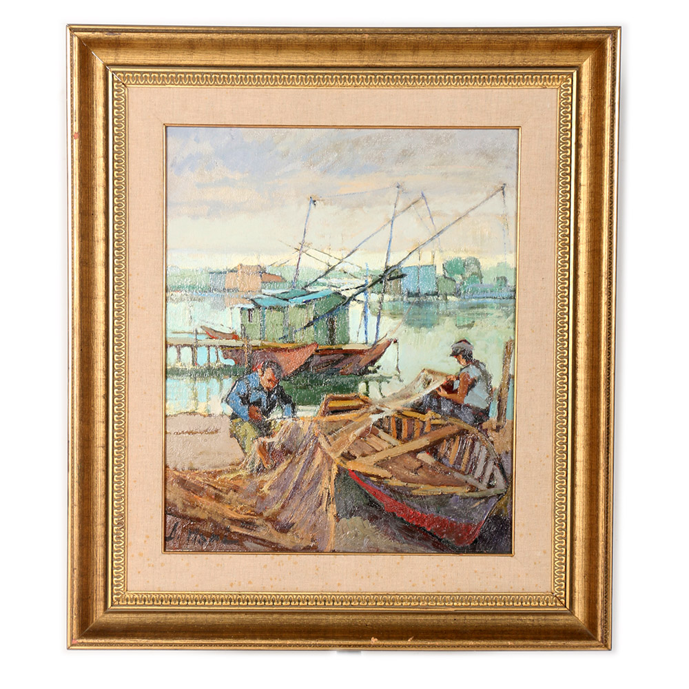 1970 Aldo Mari "Capanni e Pescatori" Oil on Canvas