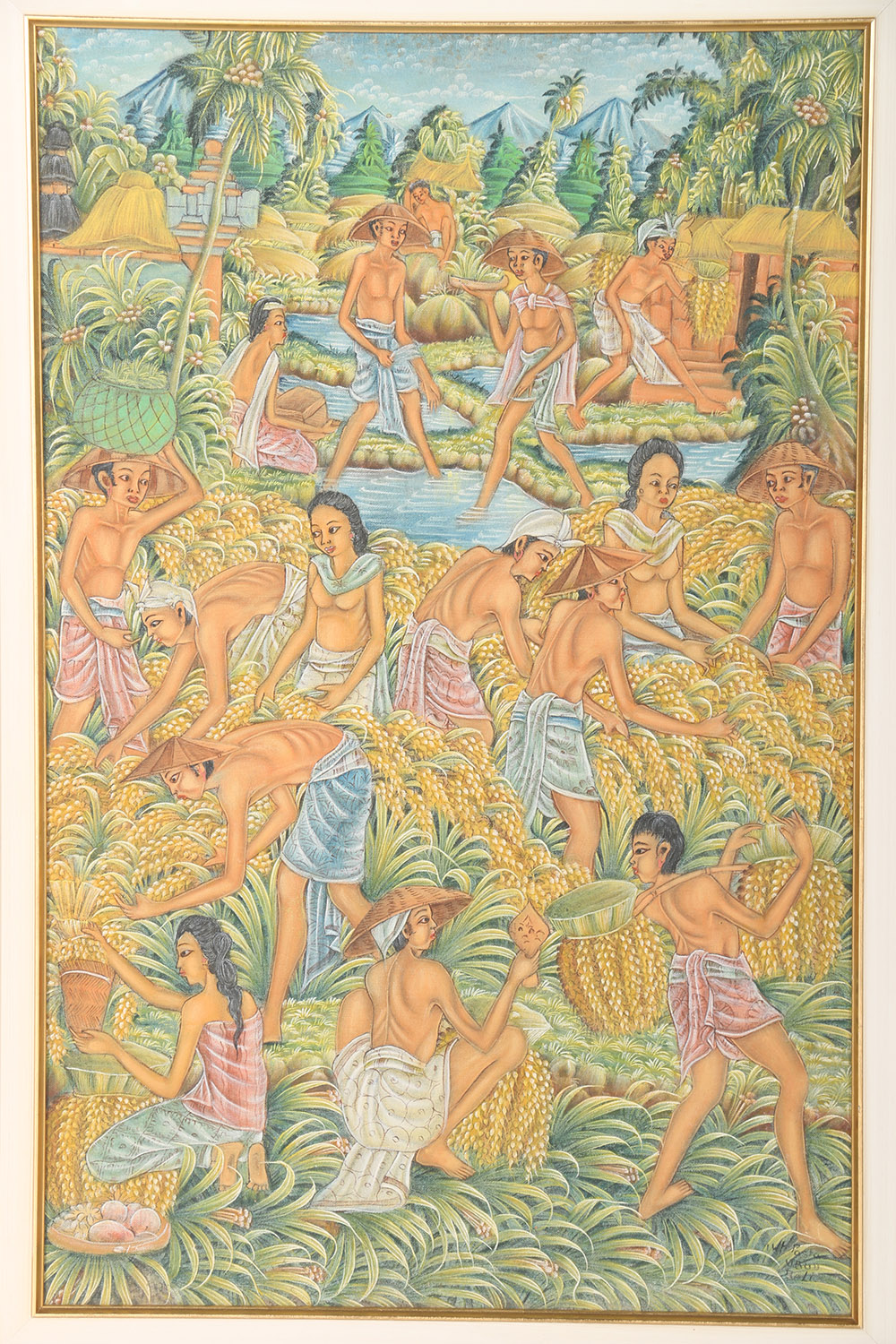 Framed Original Balinese Folk Art Painting on Linen