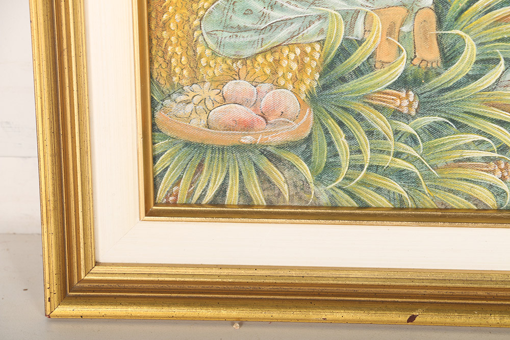 Framed Original Balinese Folk Art Painting on Linen