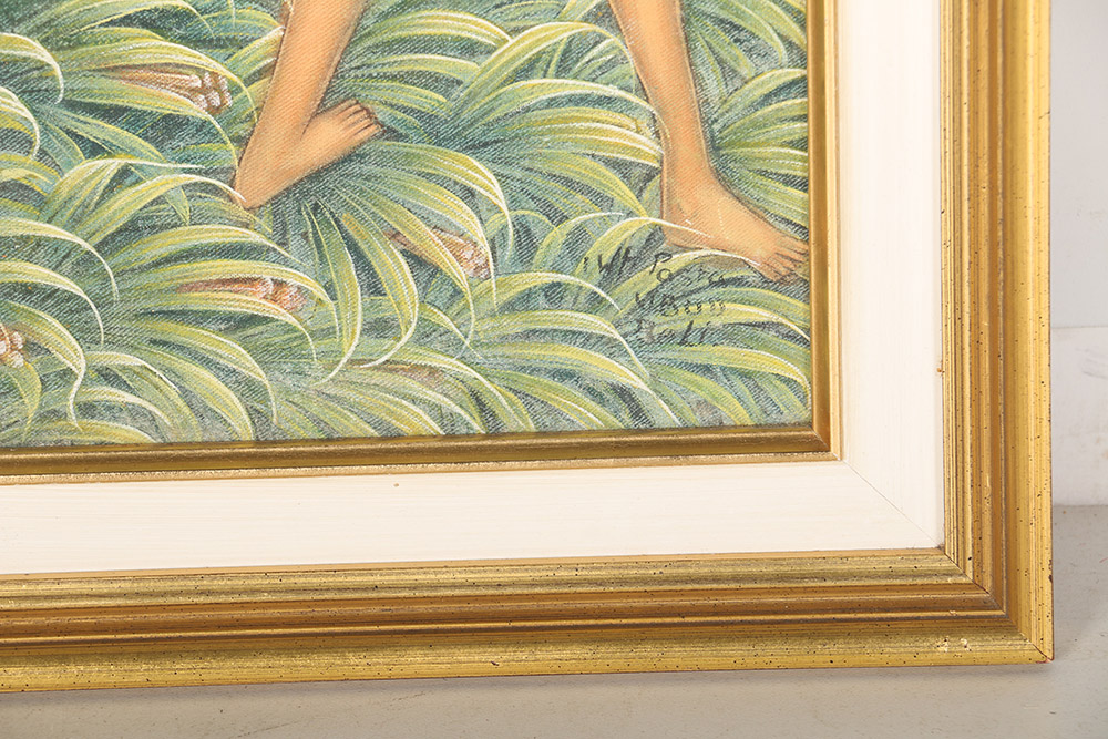 Framed Original Balinese Folk Art Painting on Linen