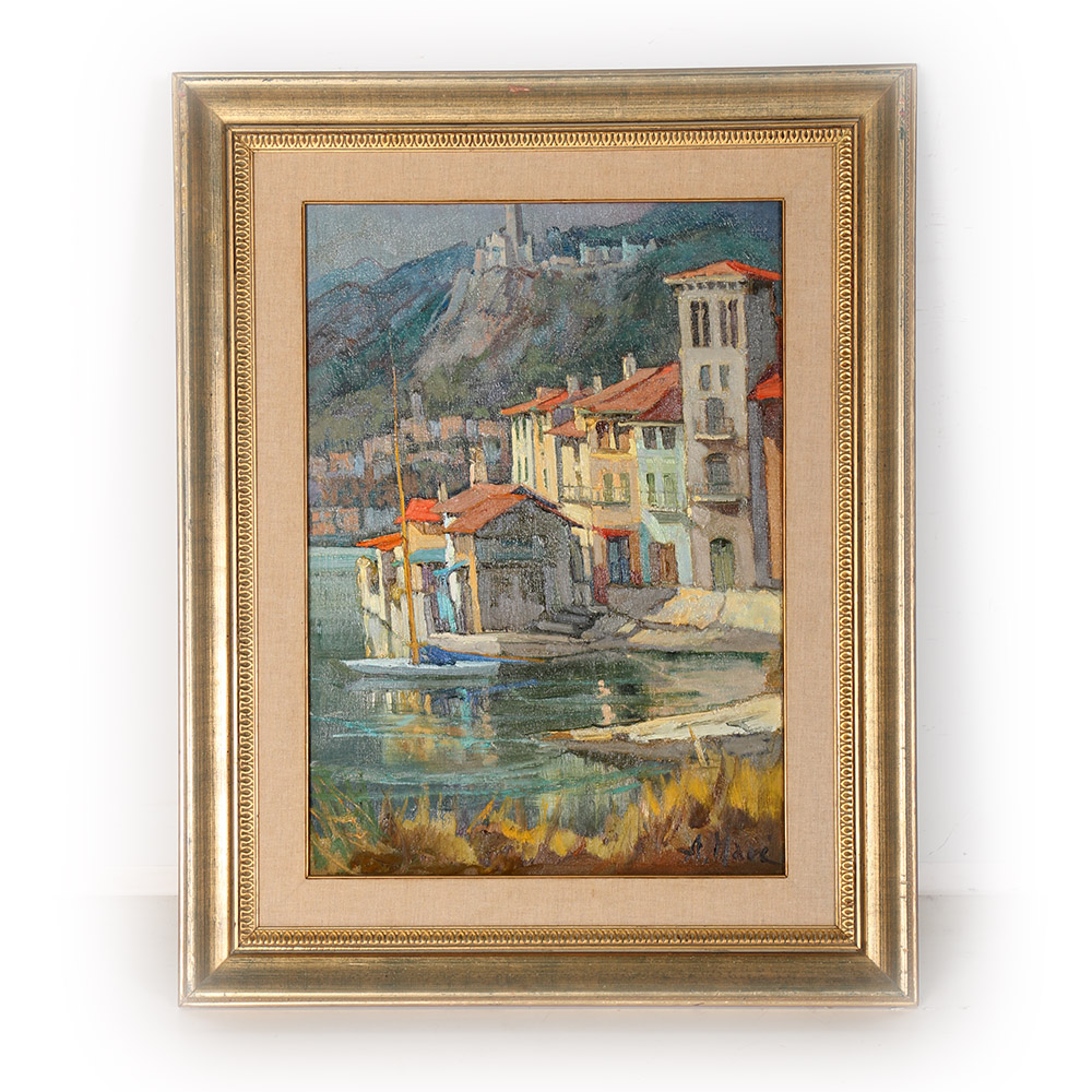 Aldo Mari Oil on Canvas "Pella Sul Lago d'Orta"
