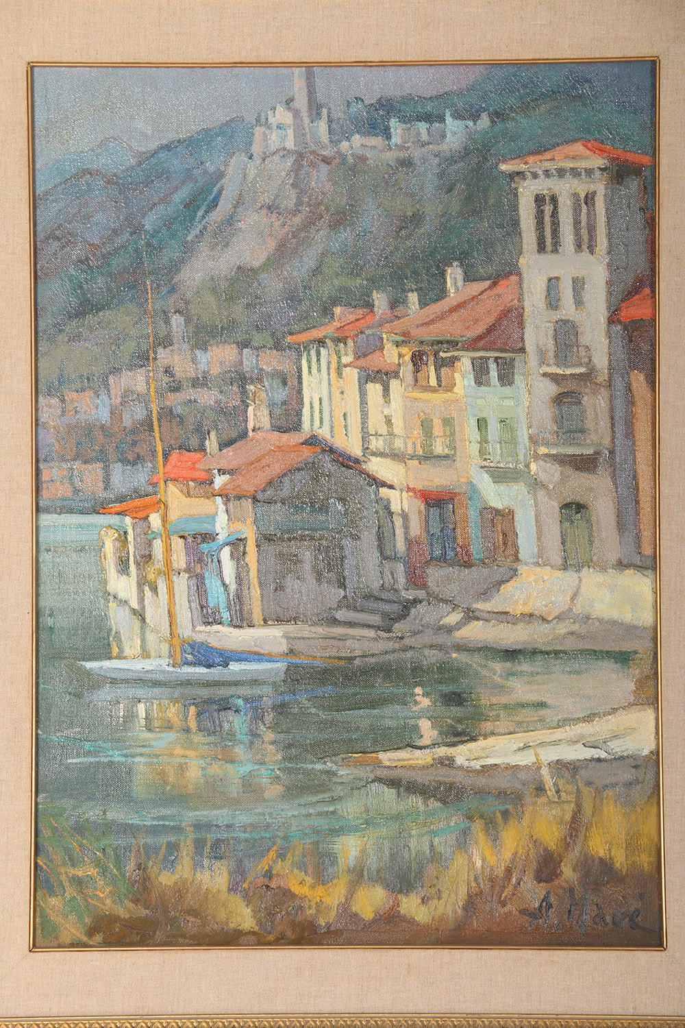 Aldo Mari Oil on Canvas "Pella Sul Lago d'Orta"