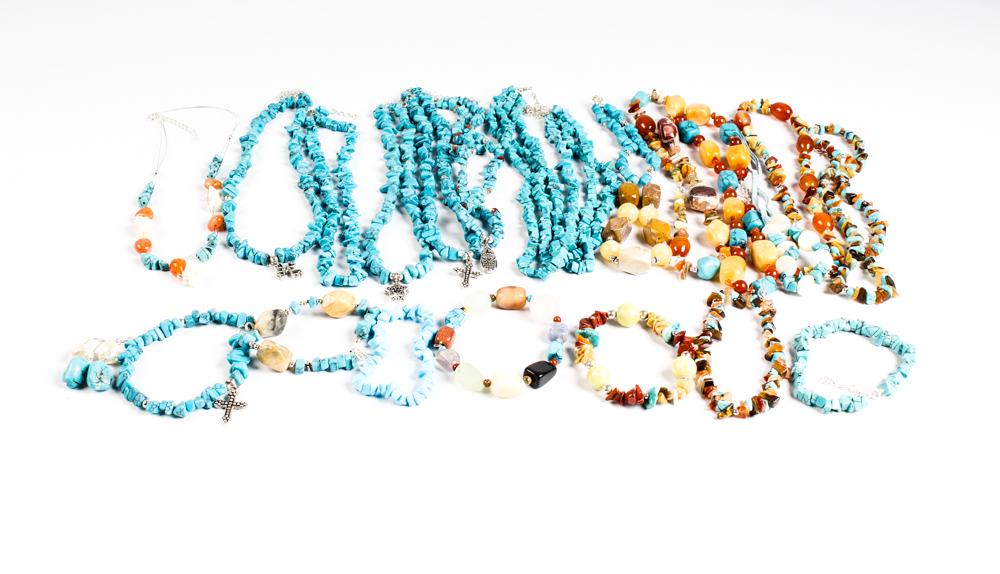 Sterling Silver Imitation Turquoise and Natural Stone Jewelry Assortment