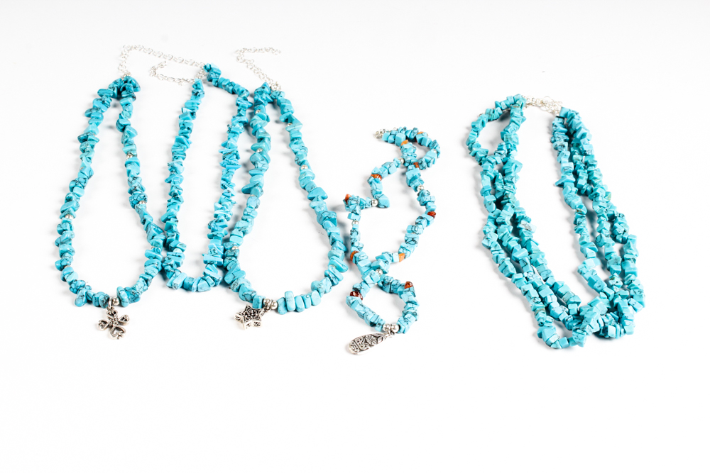 Sterling Silver Imitation Turquoise and Natural Stone Jewelry Assortment