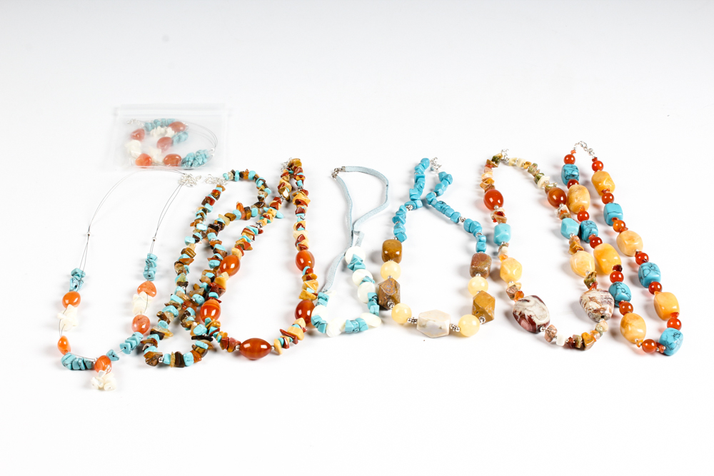 Sterling Silver Imitation Turquoise and Natural Stone Jewelry Assortment