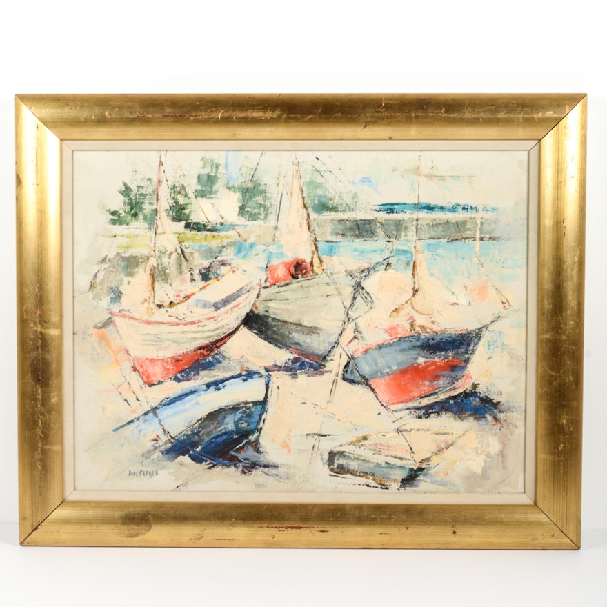 Paul Flegel Oil on Canvas Painting of Sailboats
