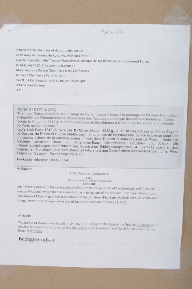 Genuine 1715 Printing of "The Battle of Denain" Map