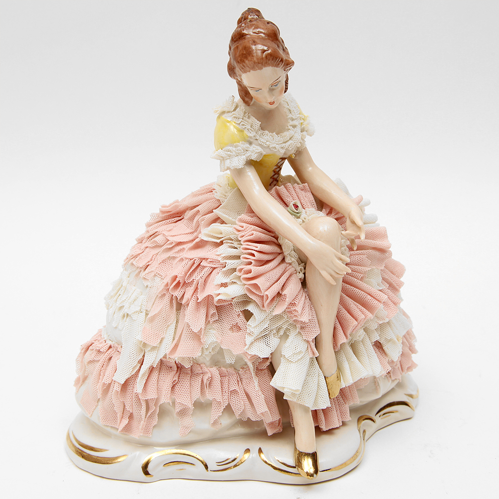 Porcelain Dipped Dresden Lace Figurines Featuring Frankenthal and Müller - Volkstedt