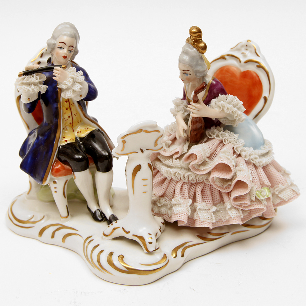 Porcelain Dipped Dresden Lace Figurines Featuring Frankenthal and Müller - Volkstedt