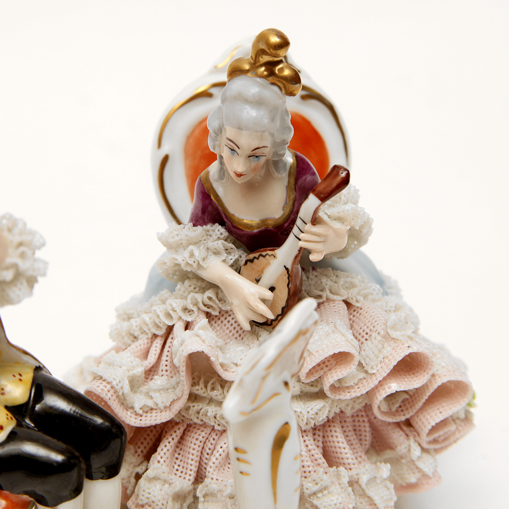 Porcelain Dipped Dresden Lace Figurines Featuring Frankenthal and Müller - Volkstedt