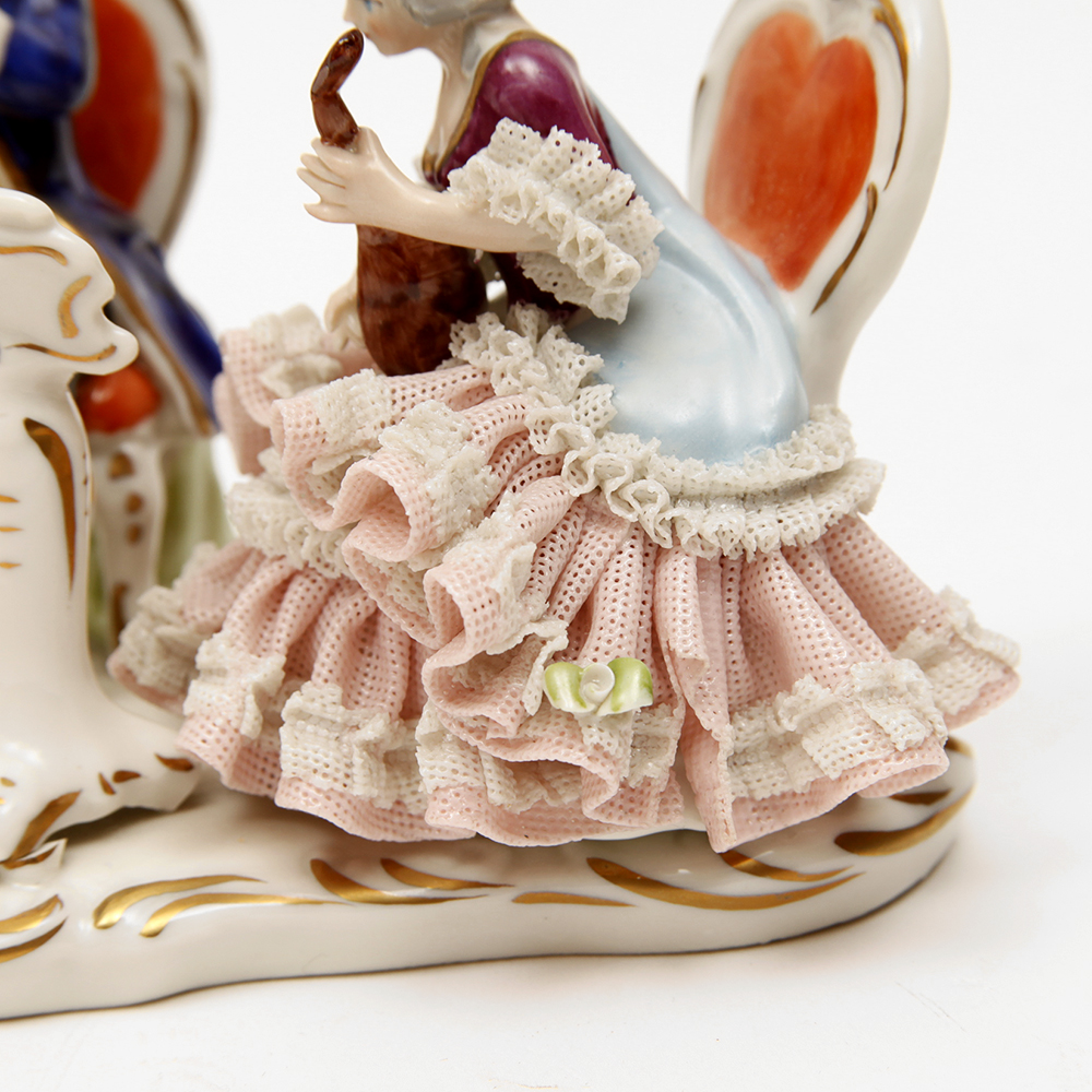 Porcelain Dipped Dresden Lace Figurines Featuring Frankenthal and Müller - Volkstedt