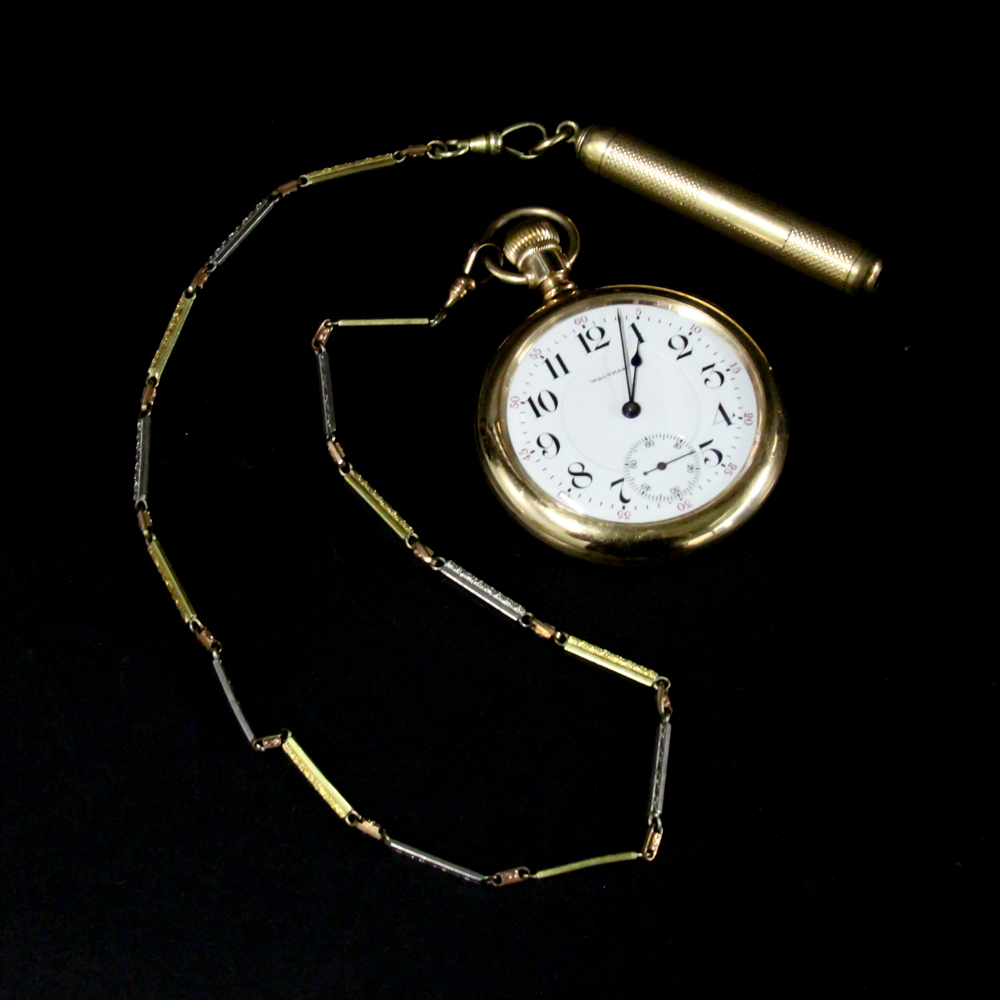 Waltham Pocket Watch in 12KGF Gold Case with Gold Toned Fob