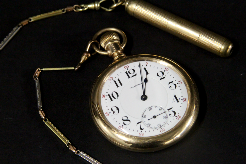 Waltham Pocket Watch in 12KGF Gold Case with Gold Toned Fob