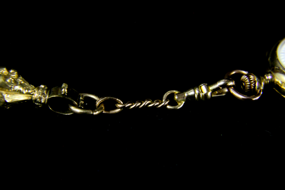 Waltham Cronometro Victoria Pocket Watch in 18K Gold Case with 14K Gold Fob with Green Stone and Key