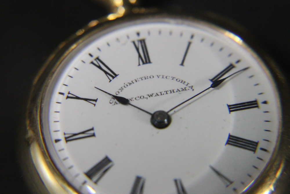 Waltham Cronometro Victoria Pocket Watch in 18K Gold Case with 14K Gold Fob with Green Stone and Key