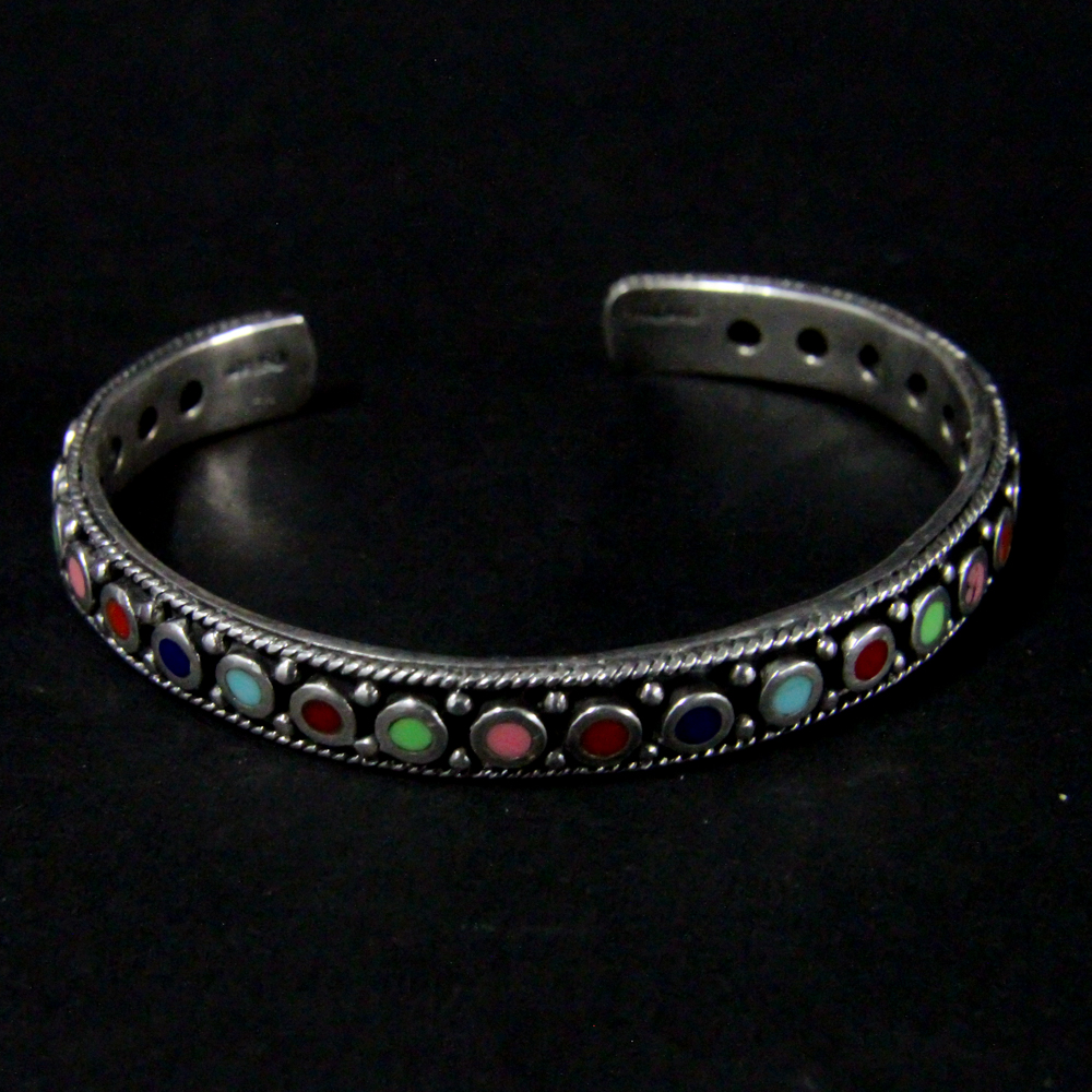 Sterling Silver Cuff Bracelet with Multi-Colored Stones