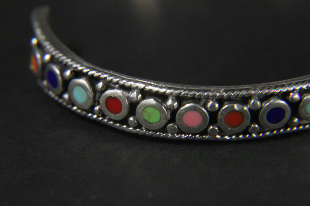 Sterling Silver Cuff Bracelet with Multi-Colored Stones
