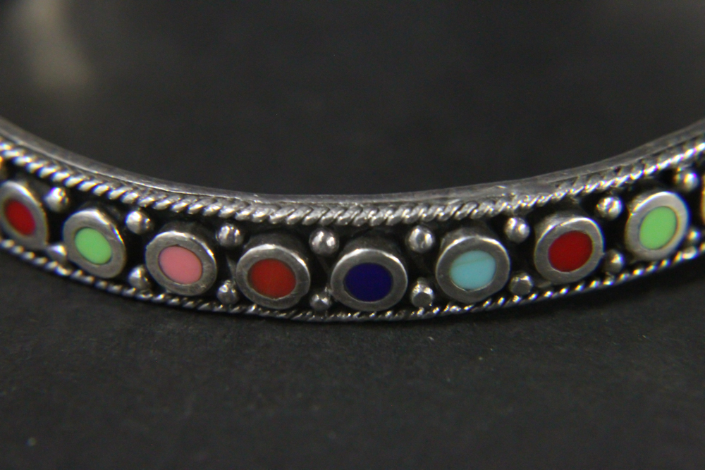 Sterling Silver Cuff Bracelet with Multi-Colored Stones