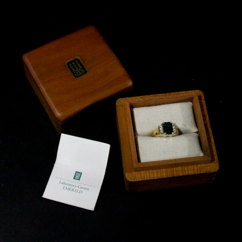 James Avery 18K Yellow Gold and Synthetic Emerald Ring