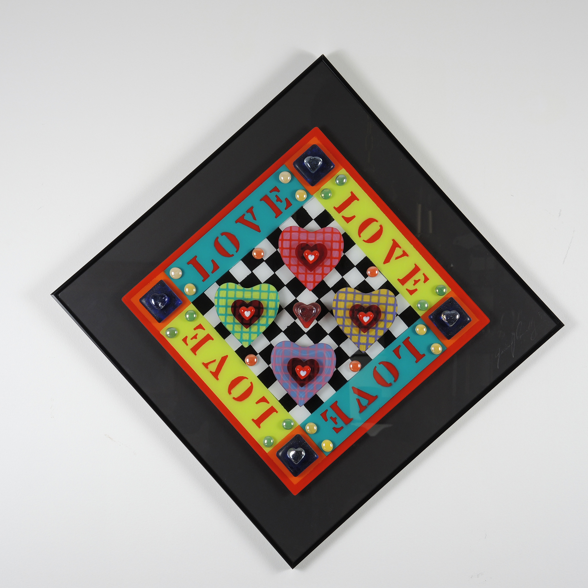 Original Signed Glass Relief "Love" Art Piece by James Connolly